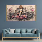 Sacred Ganesha Art in Vintage Texture – Canvas Wall Piece